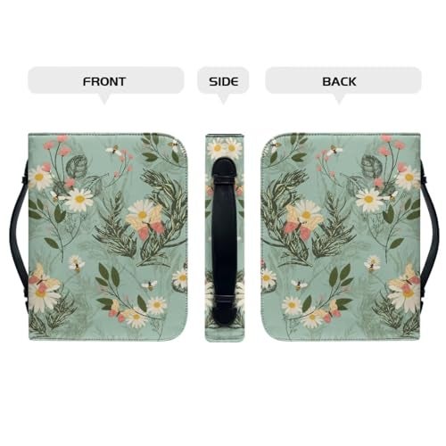 Psesaysky Flower Bible Covers Case for Women Girl Large Size Zip Around PU Leather Bible Carrying Case with Handle Keychain Keys Wallet Card Holder - Image 3