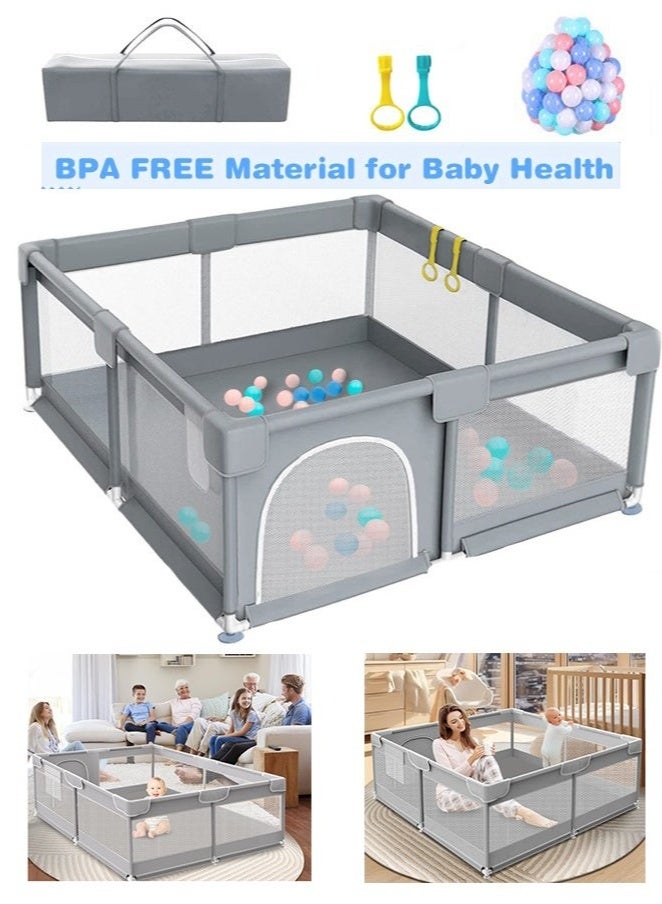 Bukela Extra Large Baby Playpen, Baby Play Yards with Anti-Slip Base, Safe Baby Playpen for Toddlers, Kids, and Babies, Indoor & Outdoor Kid Activity Center (150x180cm)-Grey - Image 1