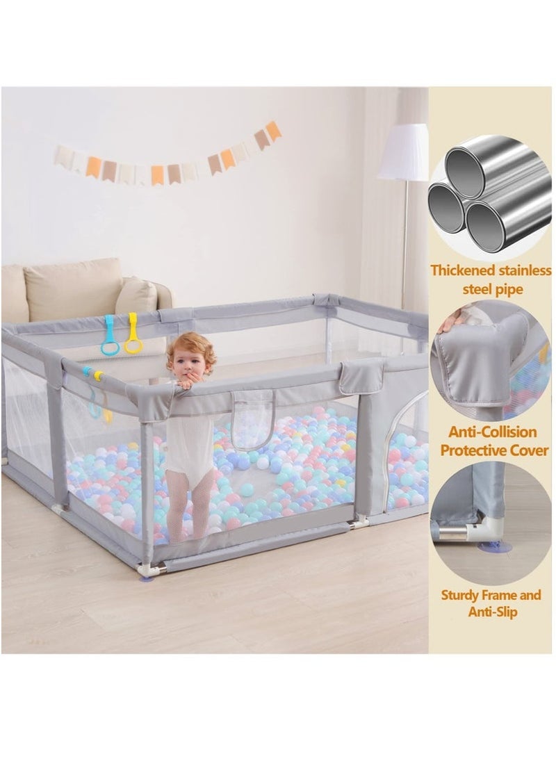 Bukela Extra Large Baby Playpen, Baby Play Yards with Anti-Slip Base, Safe Baby Playpen for Toddlers, Kids, and Babies, Indoor & Outdoor Kid Activity Center (150x180cm)-Grey - Image 2