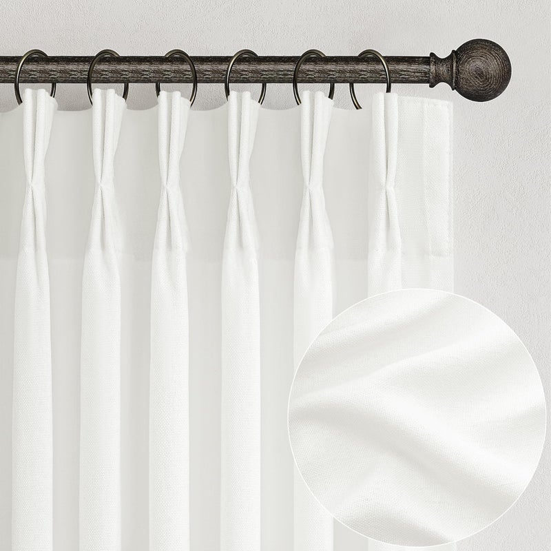 PleatedDrapes Pinch Pleated Solid White Sheer Curtains 96 Inches Long for Living Room 2 Panels Set, Neutral Thick Linen Viral Curtain Light Filtering Privacy Dining Room Floor to Ceiling Window Drapes 8 FT 2 Burg - Image 1