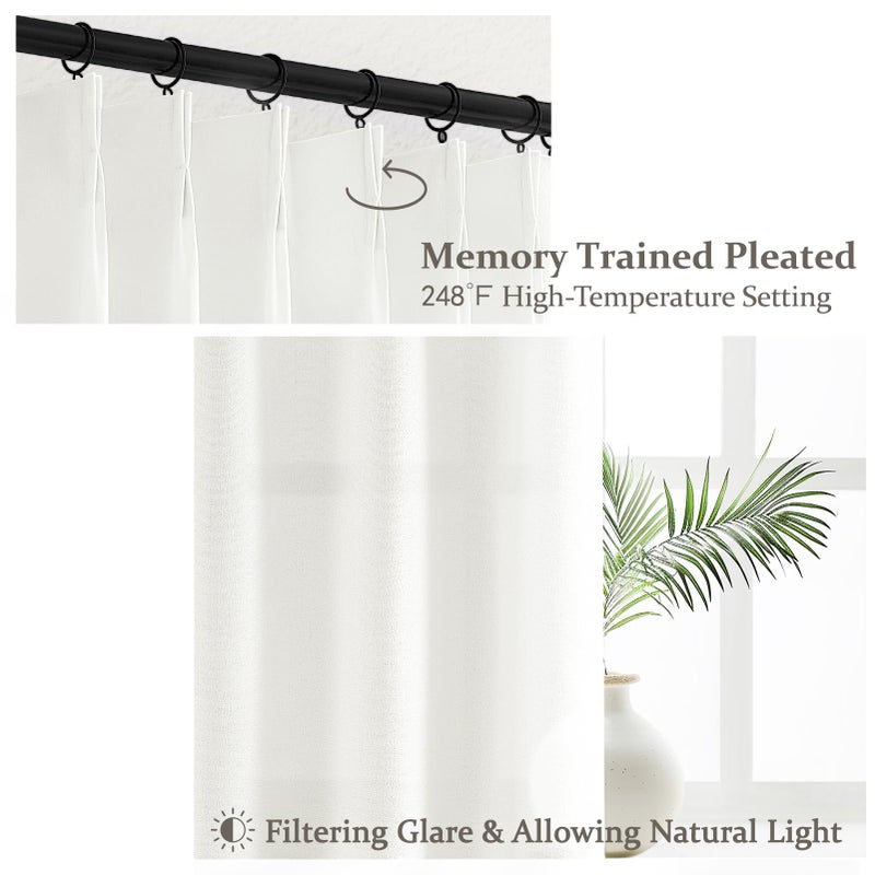 PleatedDrapes Pinch Pleated Solid White Sheer Curtains 96 Inches Long for Living Room 2 Panels Set, Neutral Thick Linen Viral Curtain Light Filtering Privacy Dining Room Floor to Ceiling Window Drapes 8 FT 2 Burg - Image 4