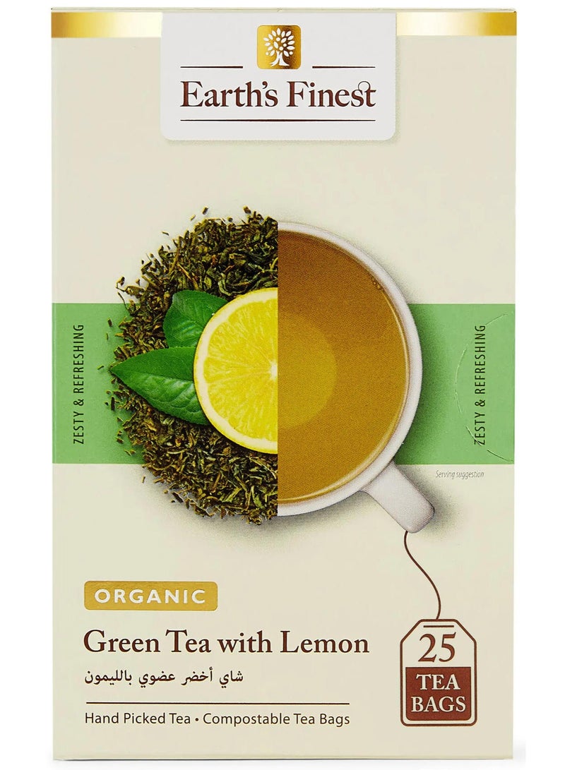 إيرثس فاينيست شاي أخضر عضوي بالليمون 25 كيسًا بنكهة منعشة غني بمضادات الأكسدة طبيعي 100% 37.5 جرام - Image 1