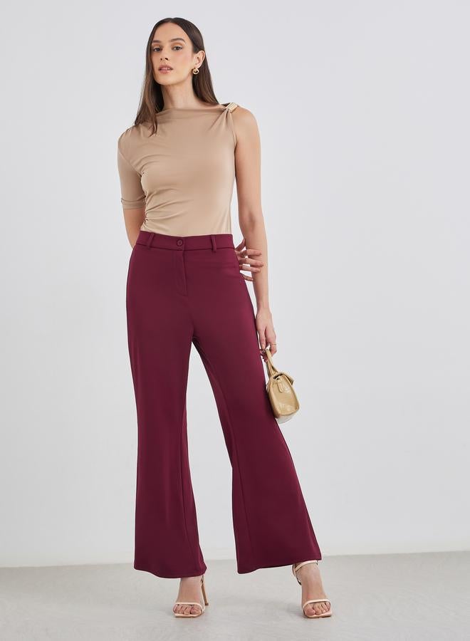 Styli Solid Flat Front Flared Pants - Image 1