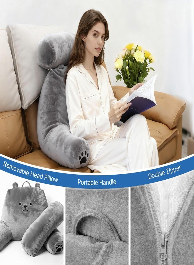 PZT Reading Pillow Plus, Crystal Velvet Back Pillow Bed Sitting Up for Adult & Children, Back Rest Pillow Support for Reading & Rest Bed, Add Height and Removable Pillows, Dorm Essentials, Grey - Image 5