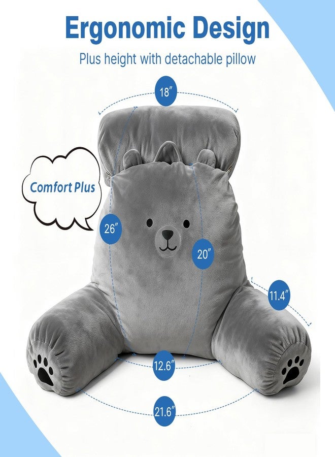 PZT Reading Pillow Plus, Crystal Velvet Back Pillow Bed Sitting Up for Adult & Children, Back Rest Pillow Support for Reading & Rest Bed, Add Height and Removable Pillows, Dorm Essentials, Grey - Image 2