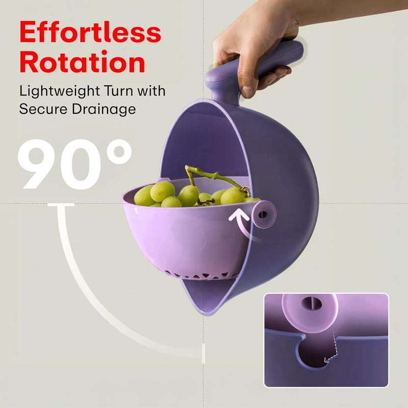PRIME PICK سلة تصريف دوارة متعددة الاستخدامات سعة 2000 مل | غسالة أرز وفواكه وخضروات بطبقتين مع ميل 90°، تدفق هواء دائري، مقبض متين وقاعدة تصريف (بنفسجي) - Image 4