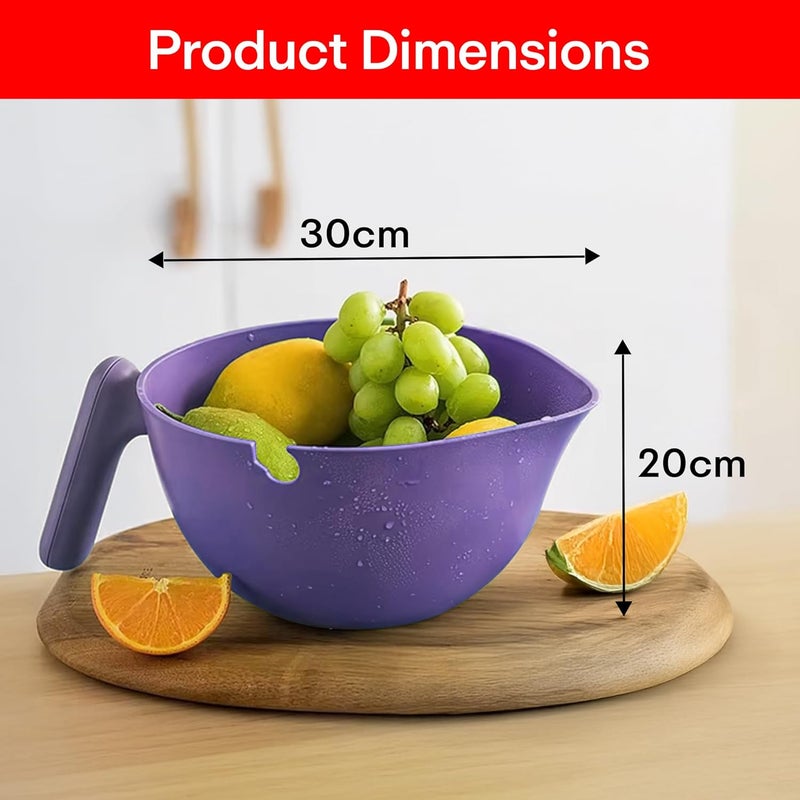 PRIME PICK سلة تصريف دوارة متعددة الاستخدامات سعة 2000 مل | غسالة أرز وفواكه وخضروات بطبقتين مع ميل 90°، تدفق هواء دائري، مقبض متين وقاعدة تصريف (بنفسجي) - Image 3