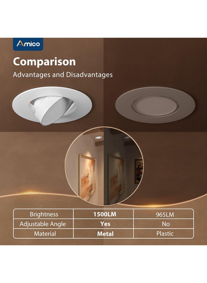 Amico 5/6 Inch Retrofit Eyeball Gimbal Can Lights 6 Pack, 5CCT LED Recessed Lights Directional Angled Trim Adjustable Ceiling Downlight, 2700K/3000K/4000K/5000K/6000K, 16W=150W, 1500 LM- ETL&FCC - Image 4