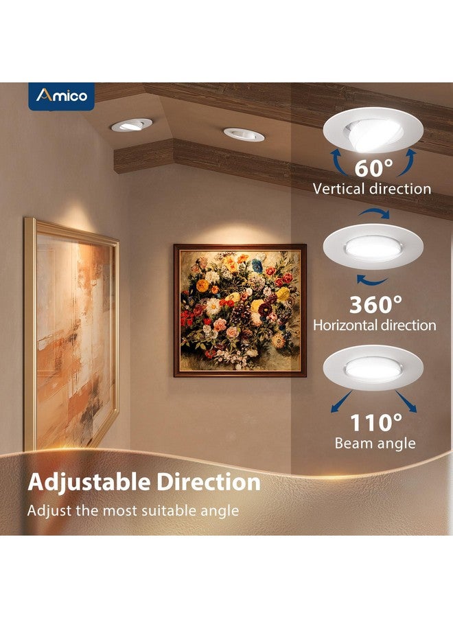 Amico 5/6 Inch Retrofit Eyeball Gimbal Can Lights 6 Pack, 5CCT LED Recessed Lights Directional Angled Trim Adjustable Ceiling Downlight, 2700K/3000K/4000K/5000K/6000K, 16W=150W, 1500 LM- ETL&FCC - Image 2
