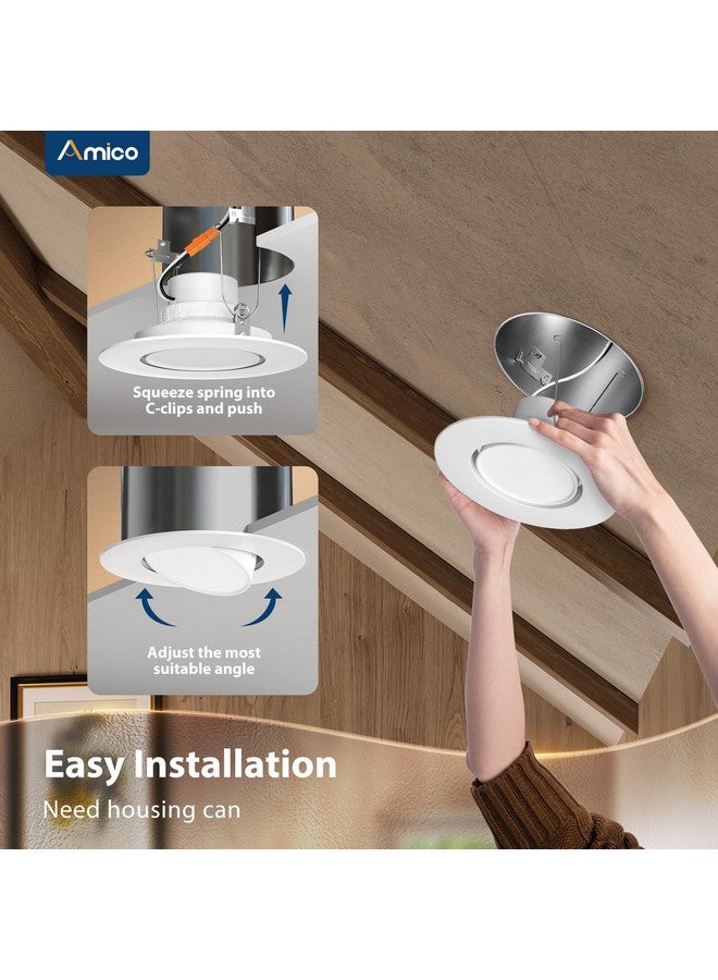 Amico 5/6 Inch Retrofit Eyeball Gimbal Can Lights 6 Pack, 5CCT LED Recessed Lights Directional Angled Trim Adjustable Ceiling Downlight, 2700K/3000K/4000K/5000K/6000K, 16W=150W, 1500 LM- ETL&FCC - Image 3