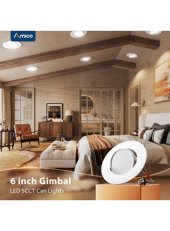 Amico 5/6 Inch Retrofit Eyeball Gimbal Can Lights 6 Pack, 5CCT LED Recessed Lights Directional Angled Trim Adjustable Ceiling Downlight, 2700K/3000K/4000K/5000K/6000K, 16W=150W, 1500 LM- ETL&FCC - Image 1