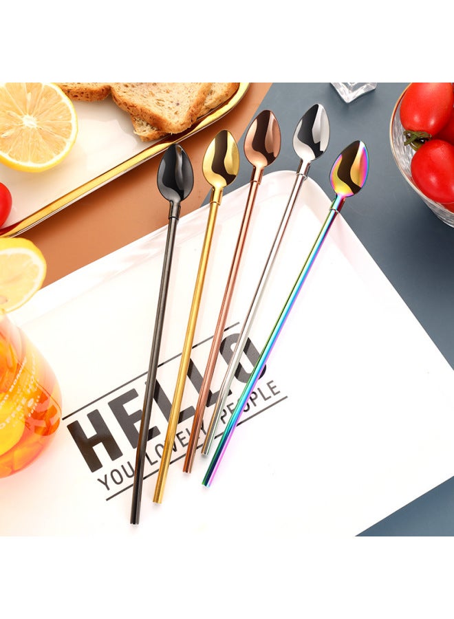 Cross-border 304 Stainless Steel Multi-purpose Straw Spoon Milk Tea Coffee Stirring Pointed Straw Spoon Support Logo-Color:Rose Gold-Specifications:Threaded Curved Straw Spoon - Image 4