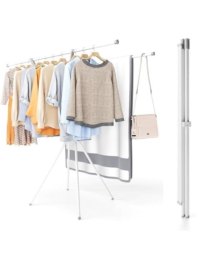 HOOKOR Clothes Drying Rack, 52Inch Foldable Heavy Duty Laundry Drying Rack, Indoor Outdoor Use, Steel, Portable Large Drying Rack Clothing for Bed Sheets, Quilts, Blankets- White - Image 1