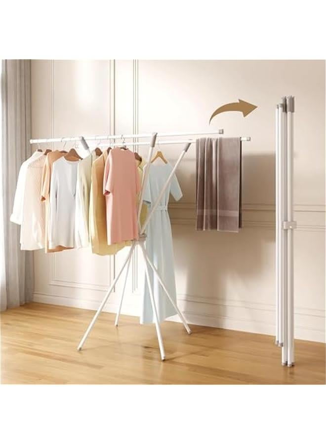 HOOKOR Clothes Drying Rack, 52Inch Foldable Heavy Duty Laundry Drying Rack, Indoor Outdoor Use, Steel, Portable Large Drying Rack Clothing for Bed Sheets, Quilts, Blankets- White - Image 2