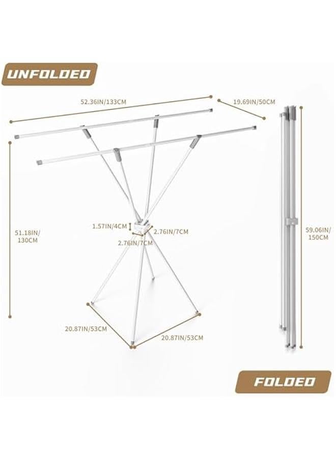 HOOKOR Clothes Drying Rack, 52Inch Foldable Heavy Duty Laundry Drying Rack, Indoor Outdoor Use, Steel, Portable Large Drying Rack Clothing for Bed Sheets, Quilts, Blankets- White - Image 3