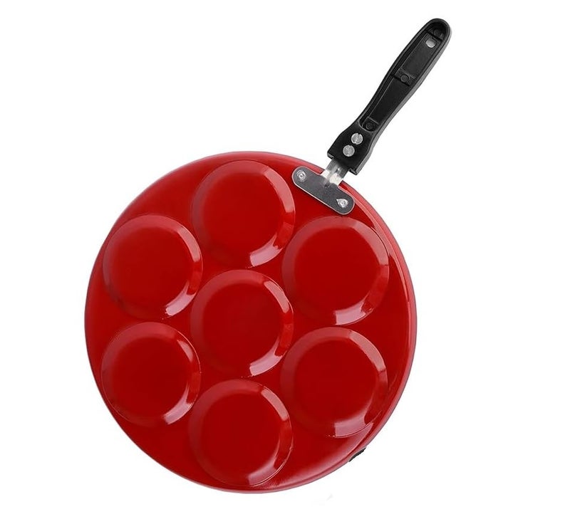 Dynore Aluminium Non Stick Mini Uttapam Pan - 7 Cavities 3 Layer Coating | Bakelite Handle| Gas/Induction Base Friendly Black/Red Color - Image 2