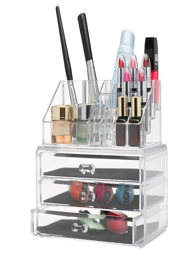 MCB Home Essentials ~ Clear Acrylic Cosmetic Jewelry and Makeup Organizer with Large 3 Drawer Chest