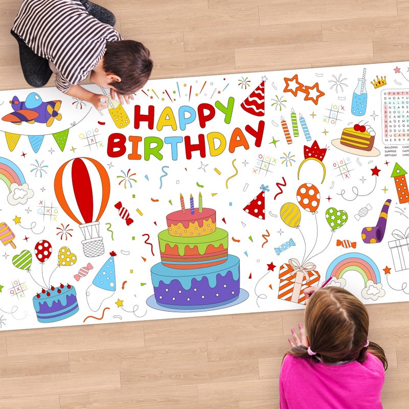 Childom 1 Pack Birthday Coloring Tablecloth Disposable Birthday Tablecloths 30x72 Inch Coloring Table Cloth Paper Tablecloth Rectangle Table Cover - Image 2