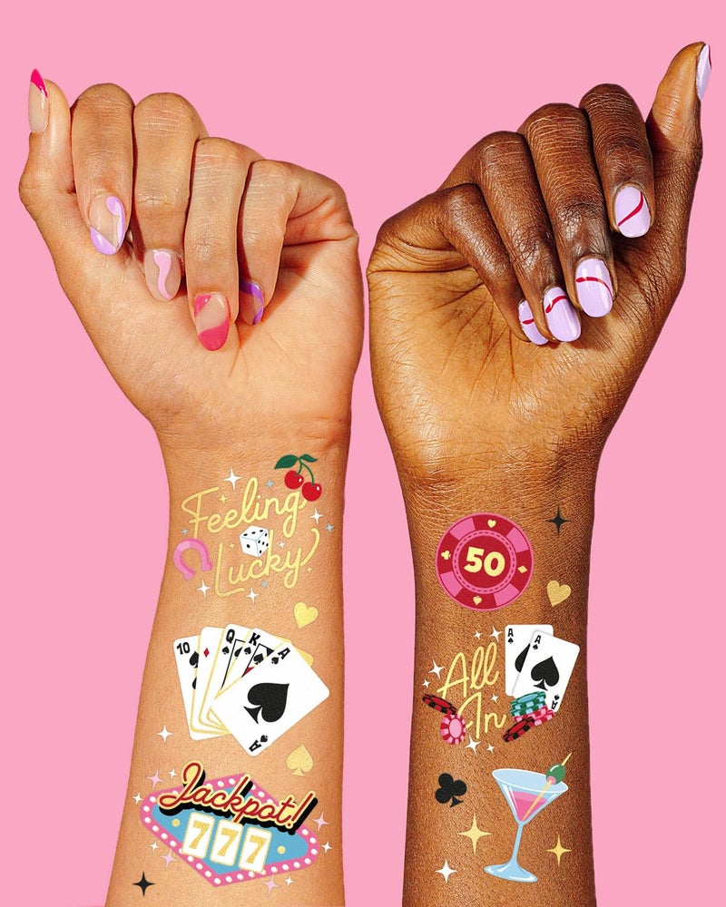 xo, Fetti Xo  Fetti Casino Temporary Tattoos - 50 Gold Foil | Bachelorette Decorations  Birthday Accessory  Las Vegas Bach Theme Favor  Game Night Bday Gift  Feeling Lucky Dice Decor  Girls Poker Party - Image 3