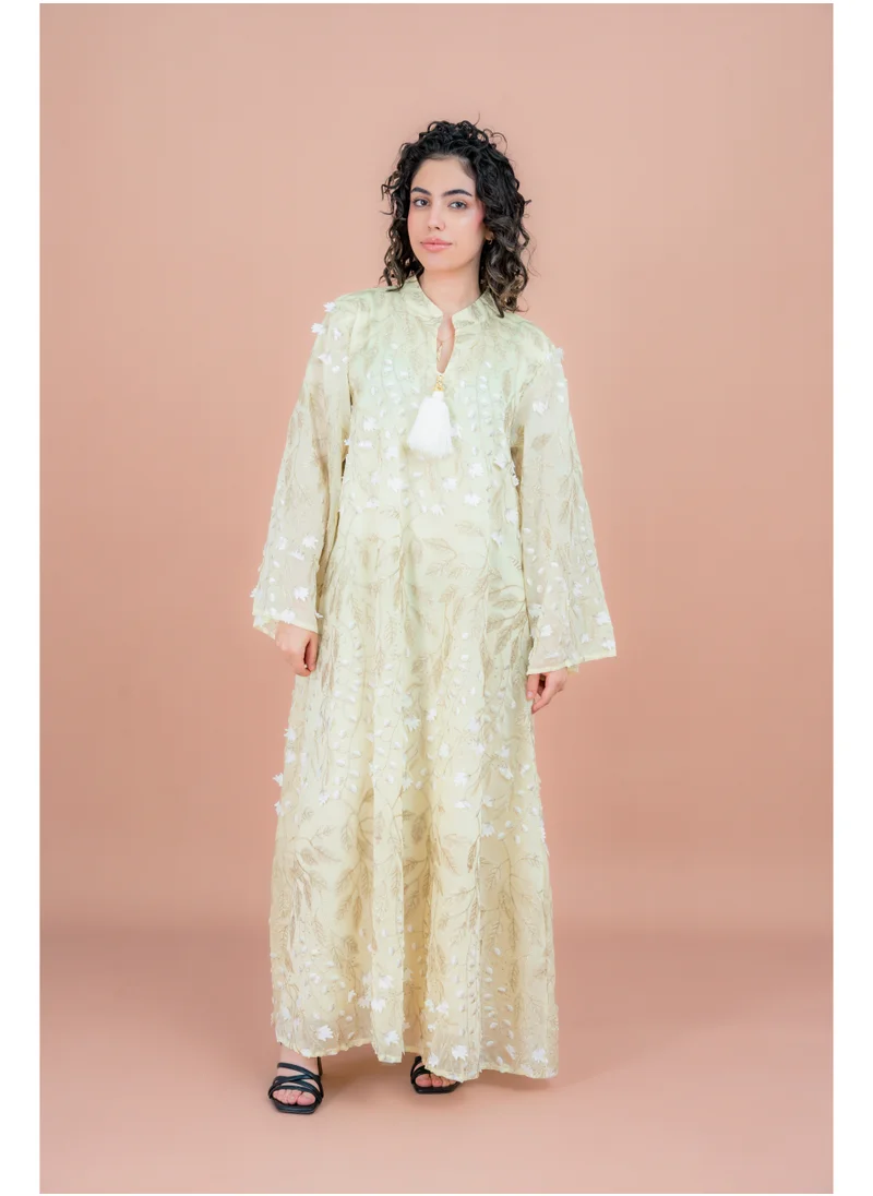 IKKXA Soft Petals Embroidered Jalabiya OMN011 Yellow