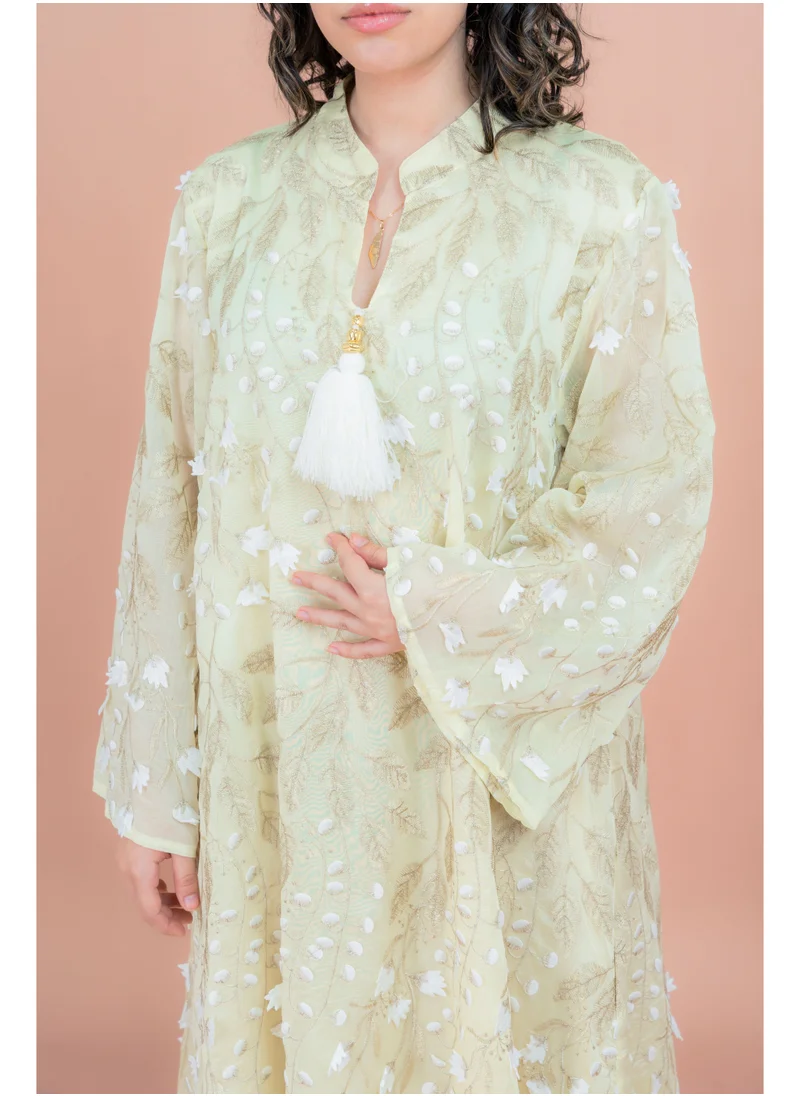 IKKXA Soft Petals Embroidered Jalabiya OMN011 Yellow