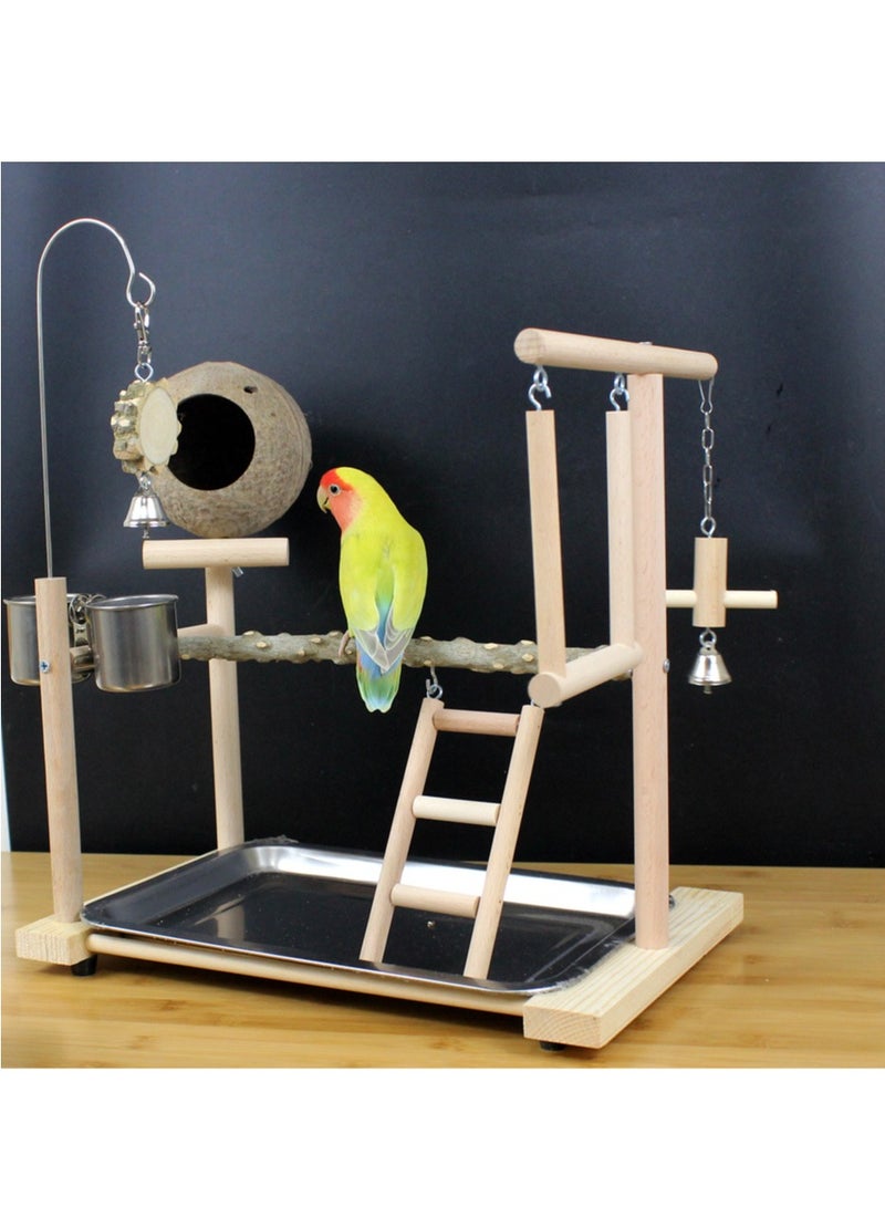 Generic Tiger skin peony pepper wood playground parrot stand coconut shell bird stand swing gnawing toys can be natural  - Image 4