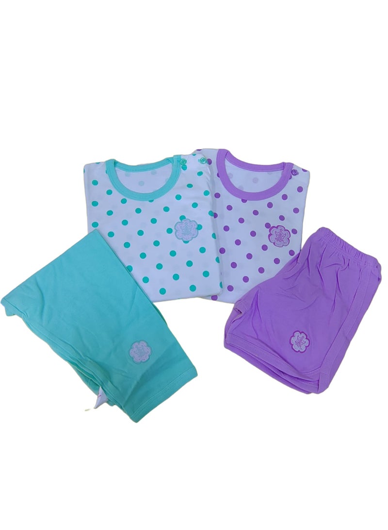 AIWANTO 2 Set Cute Polka Baby Girl Cotton Pajama Set T-Shirt & Shorts Long Sleeves & Pants Set Purple & Green (8-15months) 