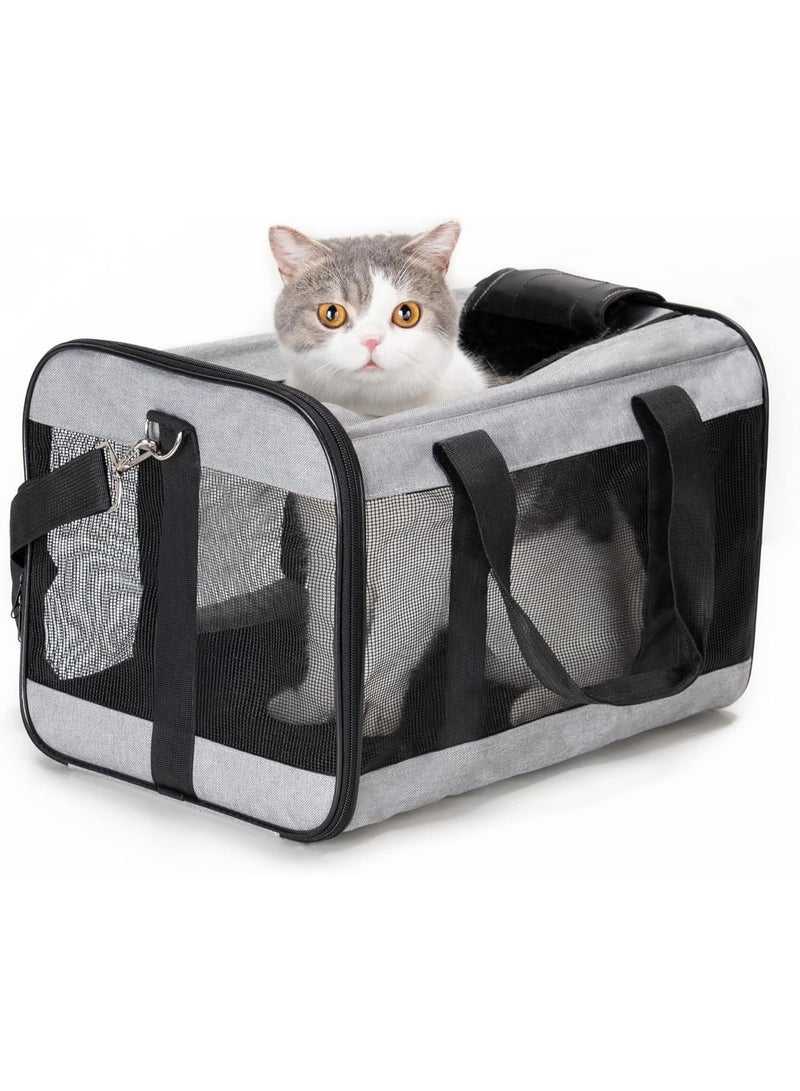Cat Carrier Airline Approved, Soft-Sided Dog Carrier with Inner Safety Leash, Pet Transport Carrier for Small-Medium Cats Puppies up to 7KG, Collapsible Travel Kitten Carrier Bag -Gray - Image 1
