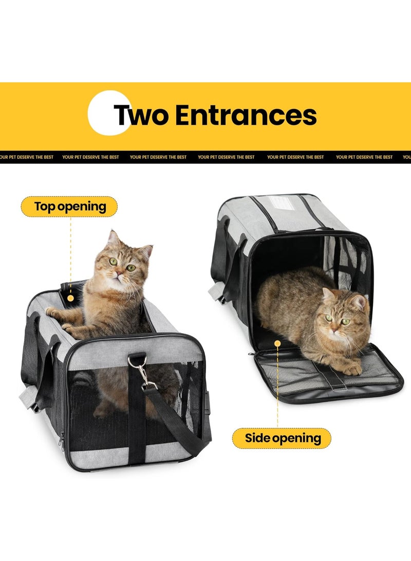 Cat Carrier Airline Approved, Soft-Sided Dog Carrier with Inner Safety Leash, Pet Transport Carrier for Small-Medium Cats Puppies up to 7KG, Collapsible Travel Kitten Carrier Bag -Gray - Image 4