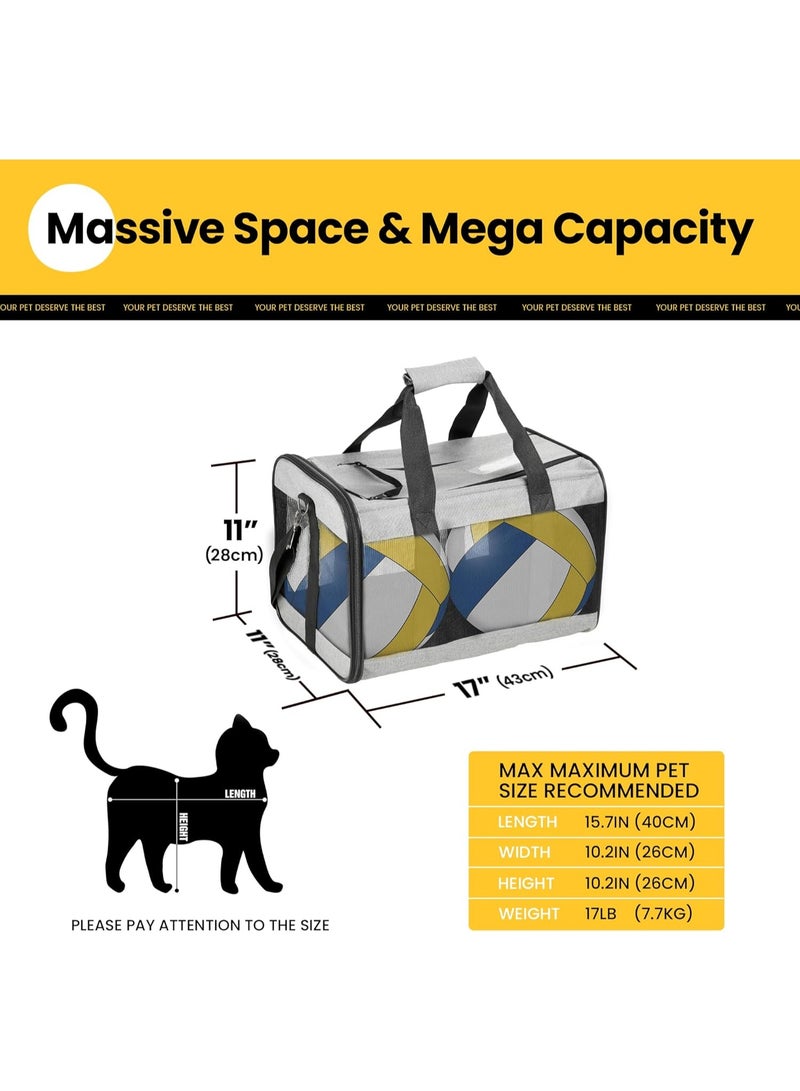 Cat Carrier Airline Approved, Soft-Sided Dog Carrier with Inner Safety Leash, Pet Transport Carrier for Small-Medium Cats Puppies up to 7KG, Collapsible Travel Kitten Carrier Bag -Gray - Image 2