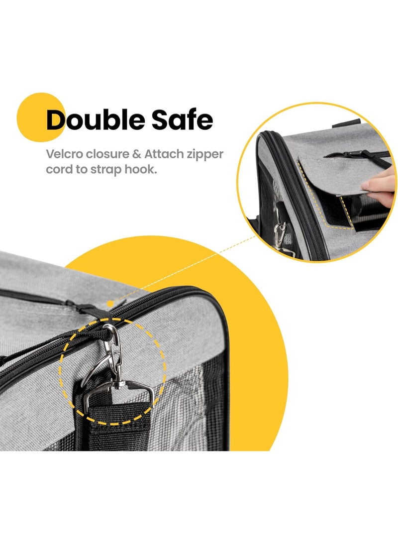 Cat Carrier Airline Approved, Soft-Sided Dog Carrier with Inner Safety Leash, Pet Transport Carrier for Small-Medium Cats Puppies up to 7KG, Collapsible Travel Kitten Carrier Bag -Gray - Image 3