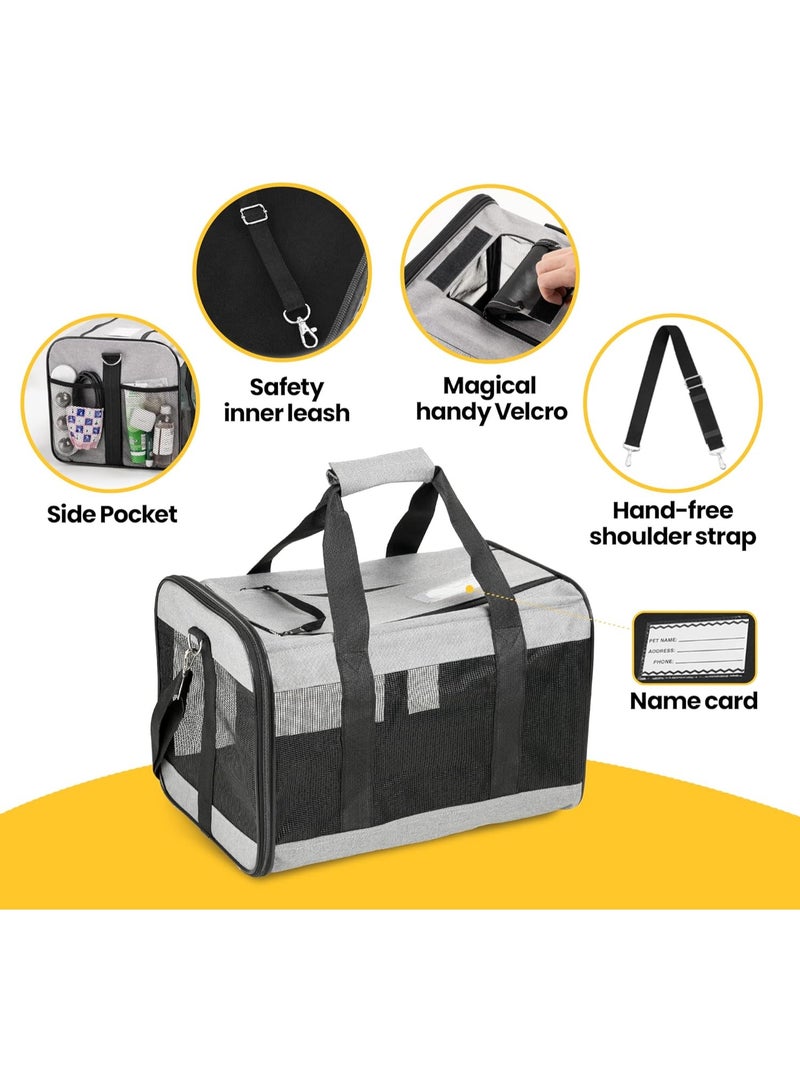 Cat Carrier Airline Approved, Soft-Sided Dog Carrier with Inner Safety Leash, Pet Transport Carrier for Small-Medium Cats Puppies up to 7KG, Collapsible Travel Kitten Carrier Bag -Gray - Image 5