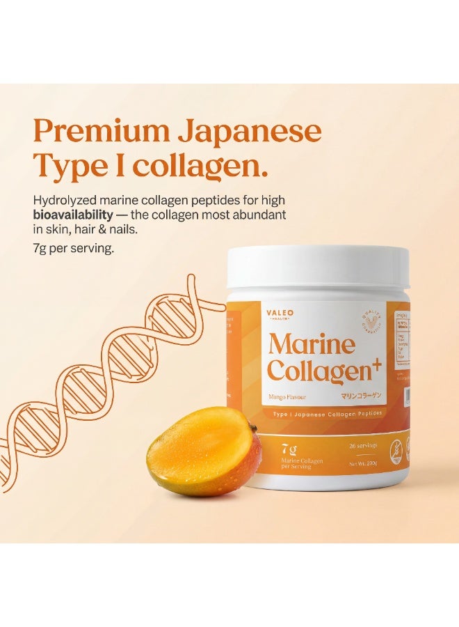 Valeo Marine Collagen+ Mango | Japanese Type I Marine Collagen Peptides Powder | 7 g Collagen per Serving | Skin, Hair, Nails & Joints | Real Mango Taste | 26 Servings, Gluten-Free - Image 4