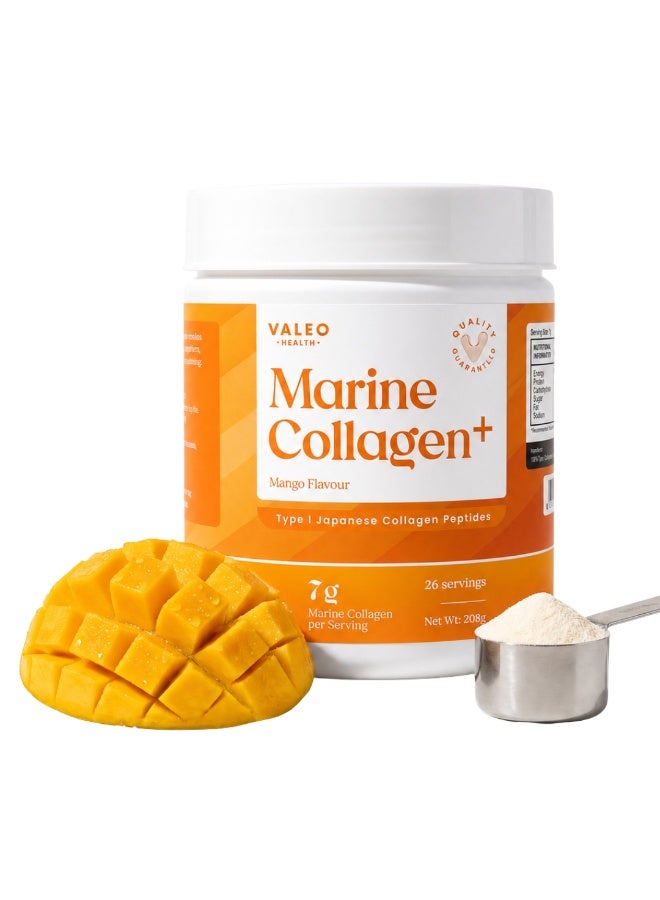 Valeo Marine Collagen+ Mango | Japanese Type I Marine Collagen Peptides Powder | 7 g Collagen per Serving | Skin, Hair, Nails & Joints | Real Mango Taste | 26 Servings, Gluten-Free - Image 1