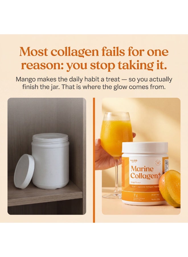 Valeo Marine Collagen+ Mango | Japanese Type I Marine Collagen Peptides Powder | 7 g Collagen per Serving | Skin, Hair, Nails & Joints | Real Mango Taste | 26 Servings, Gluten-Free - Image 3