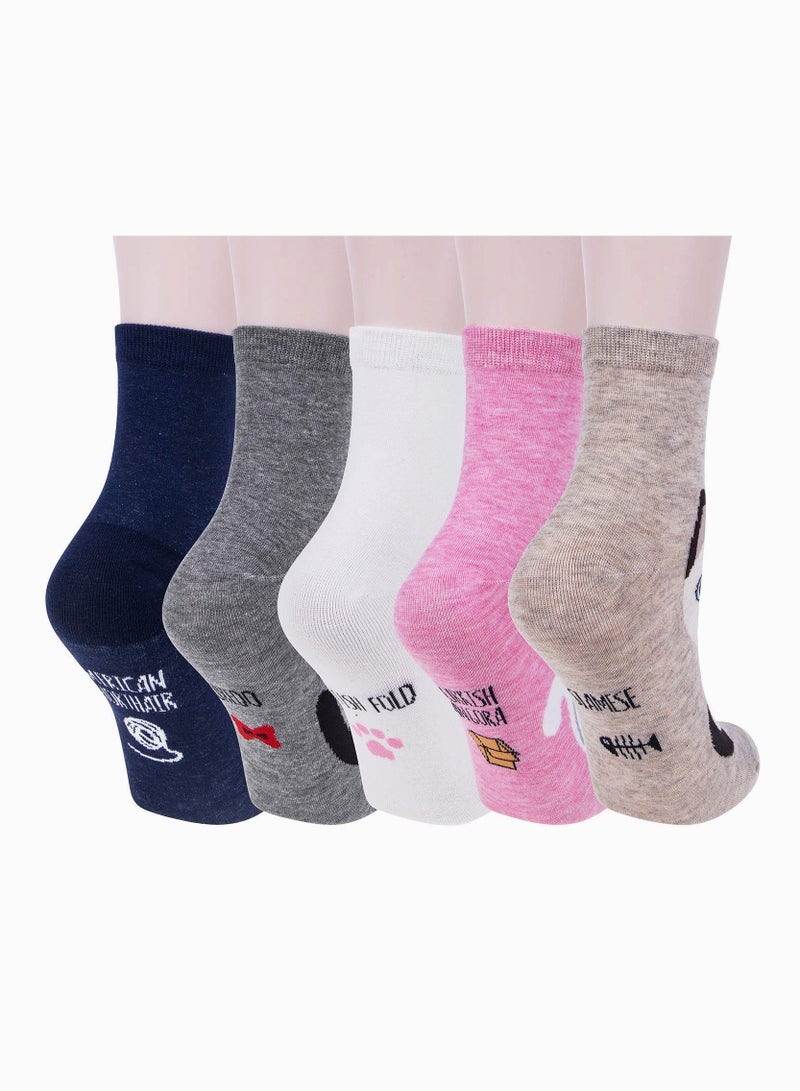 lovely Animal Socks Cat Pattern Socks for Women 5 Pairs Funny Cat Socks and Cool Cotton Art Painting Cat Socks Women - Image 2