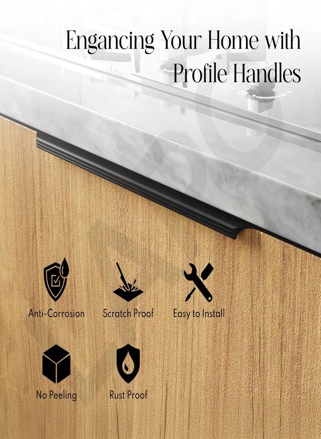 LAPO 5 Pack Premium 12 Inch Aluminum Kitchen Profile Handle, Cabinet Profile Handle, Drawer Handle for Kitchen Wardrobe Pull Handle for Home, Hotel, Office (Black Finish, Pack of 5) - Image 3