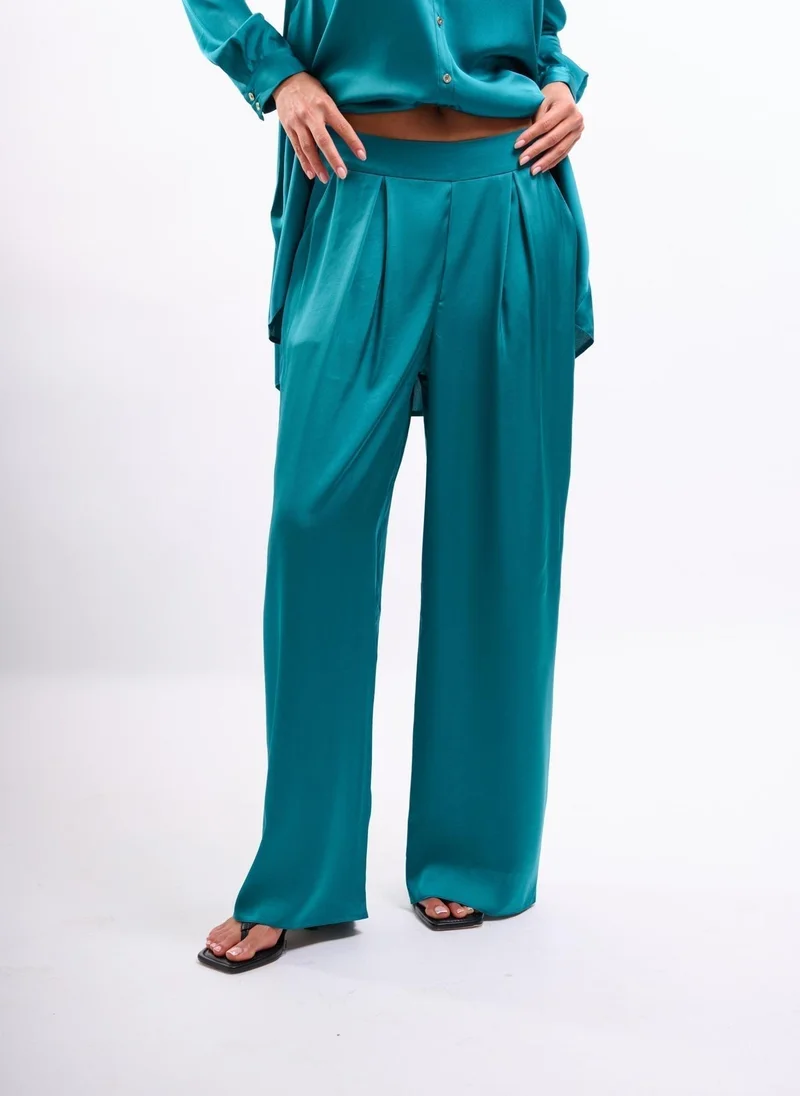 Faia SATIN WIDE TROUSER IN TEAL