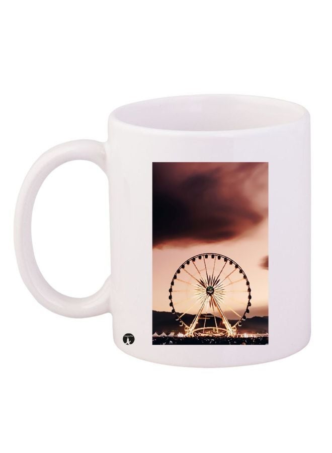 RYN Giant Wheel Printed Coffee Mug White/Brown 11ounce