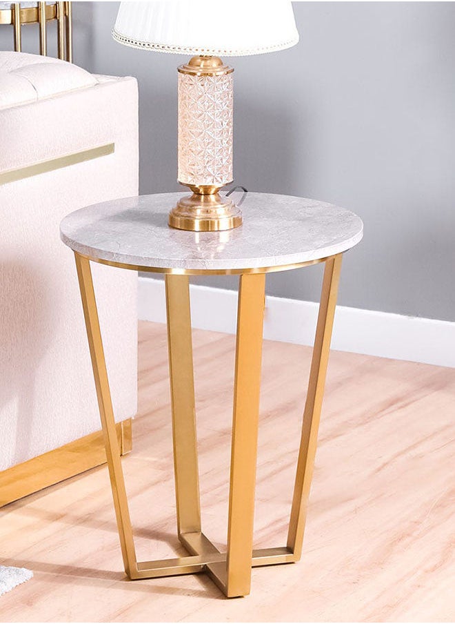 DANUBE HOME Beaver End Table Multifunctional Living Room Table Space Saving Side Table Modern Design Furniture For Home 50x50x60 cm Grey Marble/Brushed Gold  - Image 2