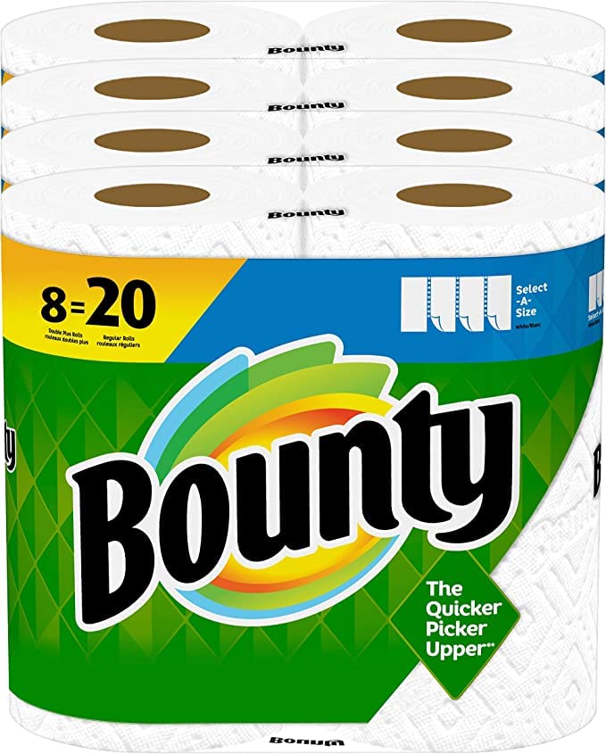 Bounty Select-A-Size Paper Towels, White, 8 Double Plus Rolls = 20 Regular Rolls - Image 1