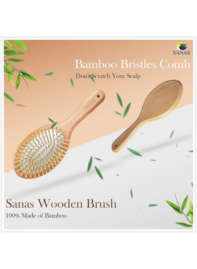 Sanas Wooden Hair Brush 1Pc Wide Tooth Detangling Comb For Women Paddle Blow Curly Hair Comb 1Pc (Beige) - Image 3