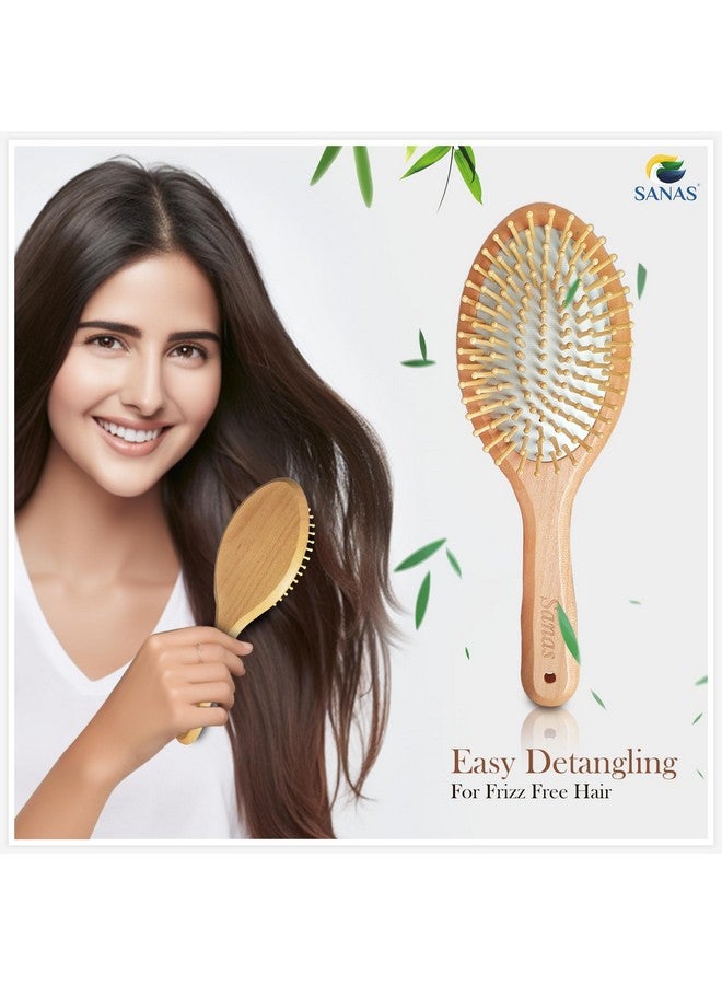 Sanas Wooden Hair Brush 1Pc Wide Tooth Detangling Comb For Women Paddle Blow Curly Hair Comb 1Pc (Beige) - Image 5