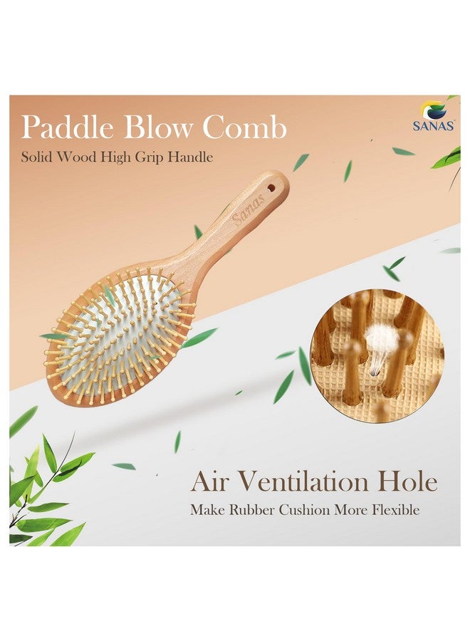 Sanas Wooden Hair Brush 1Pc Wide Tooth Detangling Comb For Women Paddle Blow Curly Hair Comb 1Pc (Beige) - Image 4