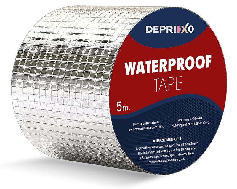 DEPRIXO Super Strong Waterproof Tape – Rubberized adhesive foil for roof leaks, cracks, window gaps, boat sealing & tank repair. Durable, weatherproof & easy to apply (4 Inch) by UNIDSC - Image 1