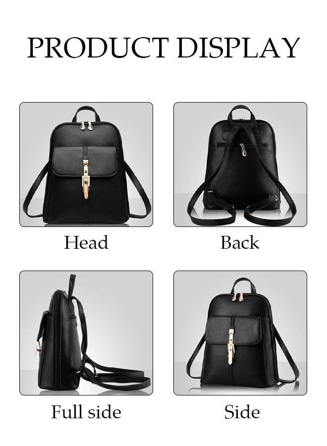 Loquat Casual Women Backpack Waterproof PU Leather Fashion Travel Backpack Ladies Large Capacity Black 28*13*33 cm  - Image 5