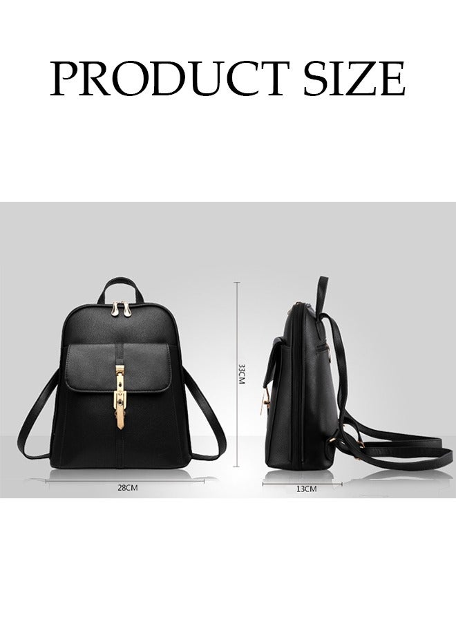 Loquat Casual Women Backpack Waterproof PU Leather Fashion Travel Backpack Ladies Large Capacity Black 28*13*33 cm  - Image 2