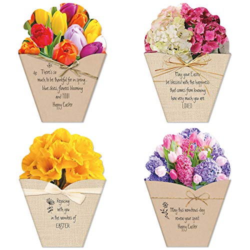 Current Die Cut Easter Bouquet Value Greeting Card Set - Value Pack of 8 Cards for Kids & Adults With White Envelopes, 4 Design Prints, Large 5" x 7" Greetings - Image 2