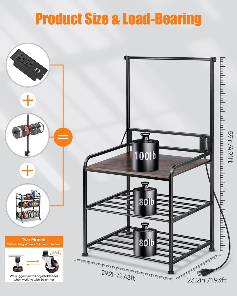 AHOWPD 3D Printer Rack Filaments Storage - Rolling 3d Printing Stand Filament Organizer, Spools Holder Racks Cart with Wheels, Heavy Duty Shelf Hold Spool PLA, ABS, PETG for Garage Office Workshop - Image 5