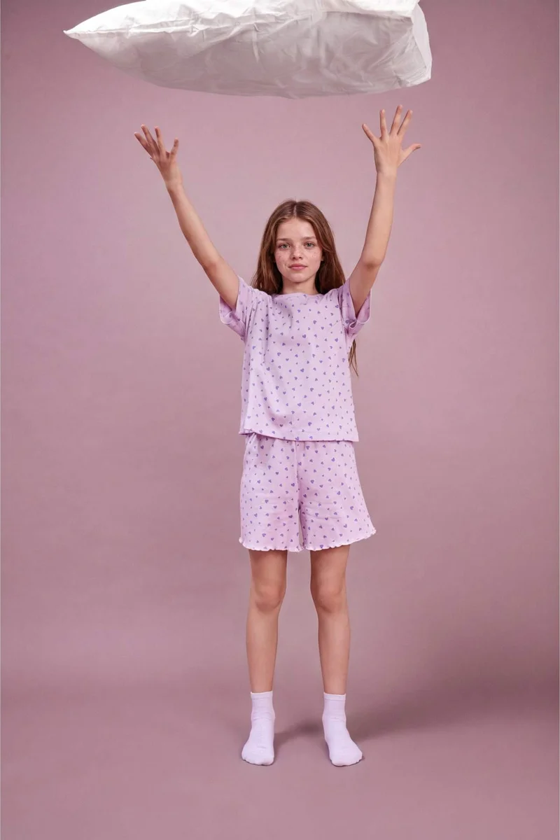 ديفاكتو Girl Regular Fit Ribbed T 2 Piece Pajama Set